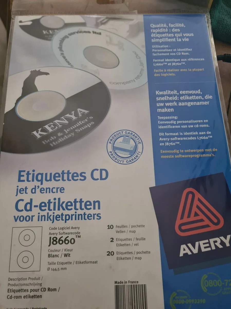 CD-etiketten voor inkjetprinters 10vellen de Avery en Blanc – photo produit