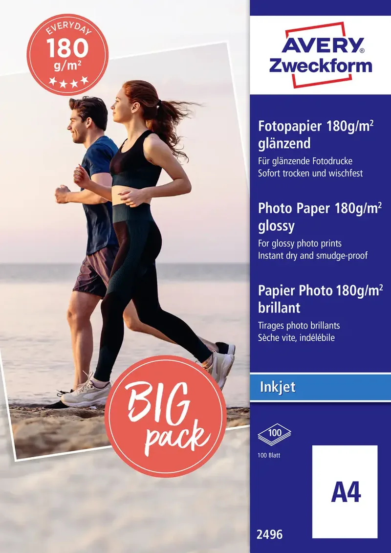 Classic Photo Paper Inkjet 2496 Fotopapier DIN A4 180 g/m² 100 Blatt Glänzend by Avery – product photo
