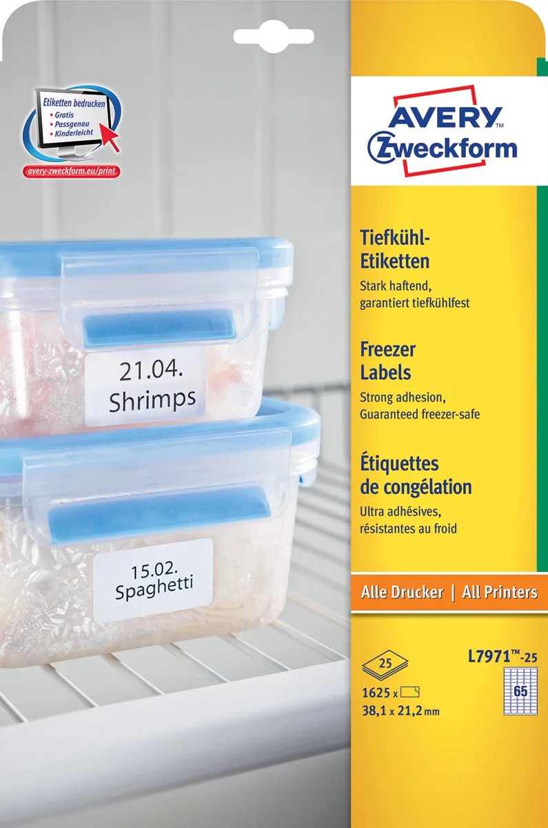 diepvriesetiketten Ft 38,1 x 21,2 mm (b x h), wit, doos van 1625 etiketten van Avery – productfoto