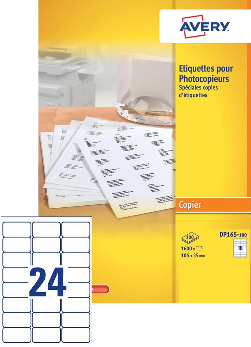 DP002-100 printeretiket Zelfklevend printerlabel van Avery in Wit – productfoto