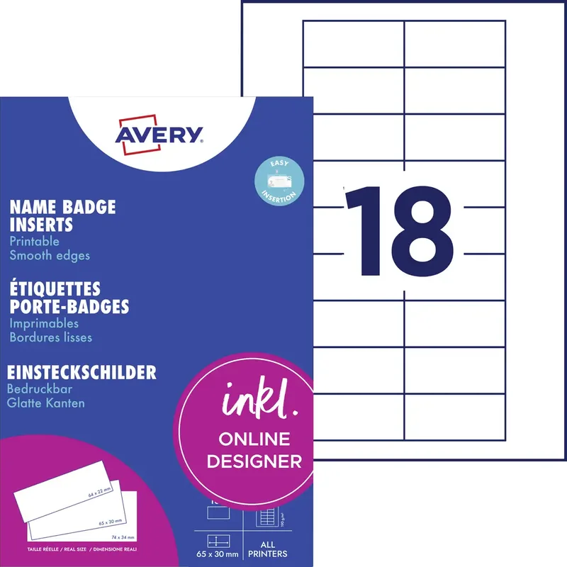 Avery-Zweckform DPC6530A-10 Insteekplaatje naamplaatje 65 mm x 30 mm Wit van Avery – productfoto
