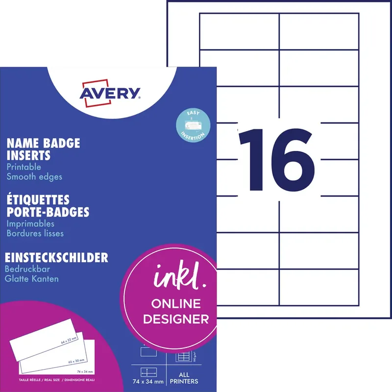 Avery-Zweckform DPC7434A-10 Insteekplaatje naamplaatje 74 mm x 34 mm Wit van Avery – productfoto
