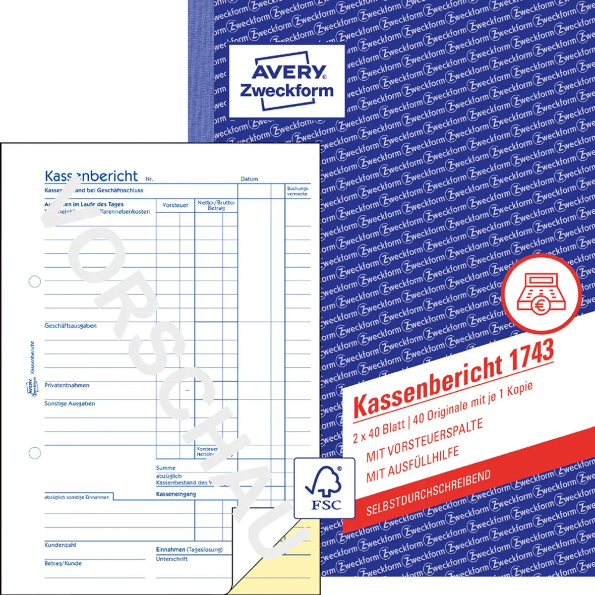 EDV-kasboek/1756 A4 staand wit/geel inhoud 2 x 40 vel by Avery in Yellow – product photo