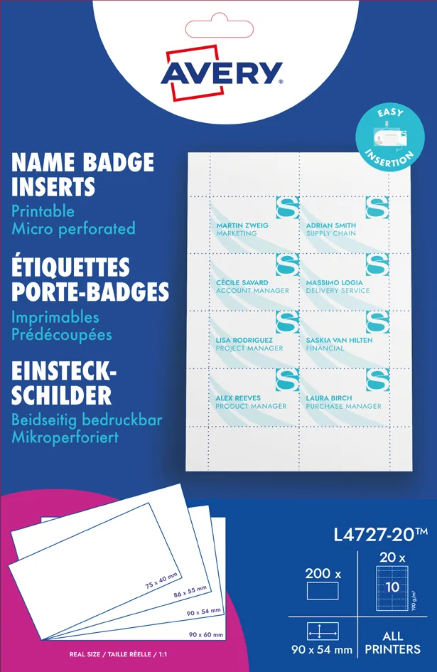 Einsteck-Namensschild, 86 x 55 mm, weiß by Avery – product photo