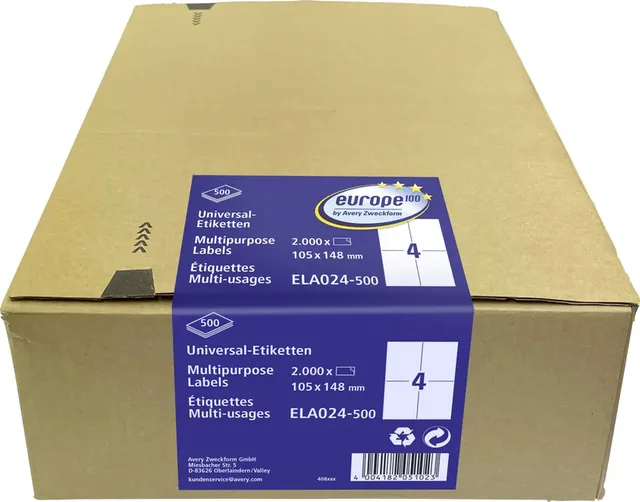 ELA024-500 Universal-Etiketten 105 x 148 mm Weiß 2000 St. Laserdrucker, Farblaserdrucker, Tintenstrahldrucker
