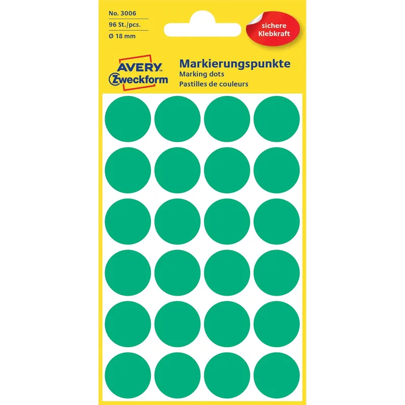 Etiket avery 3006 rond 18mm groen 96st | 10 stuks van Avery – productfoto