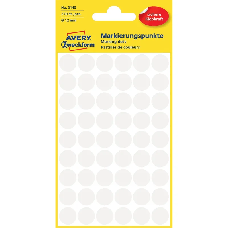 Etiket avery 3145 rond 12mm wit 270st | 10 stuks van Avery – productfoto
