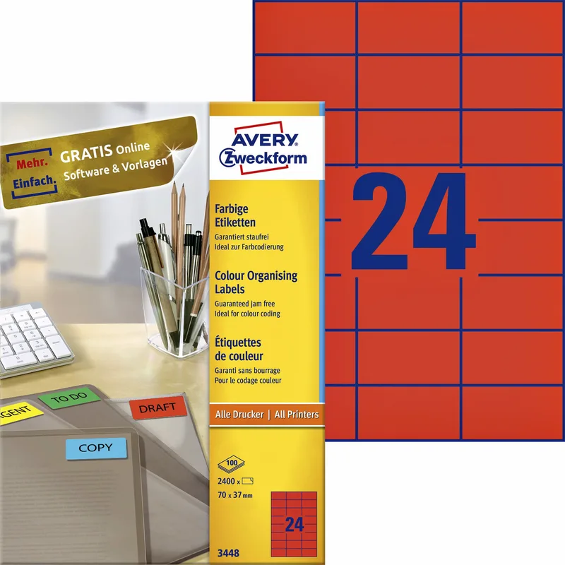 Etiket avery 3448 70x37mm rood 2400st | 5 stuks de Avery – photo produit