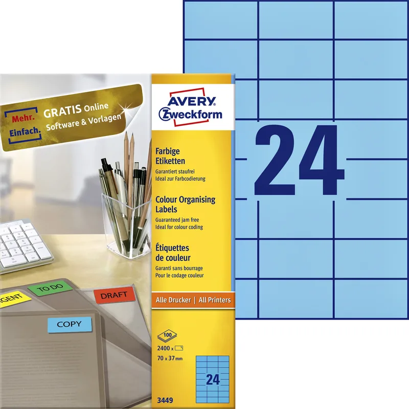Etiket avery 3449 70x37mm blauw 2400st | 5 stuks de Avery – photo produit