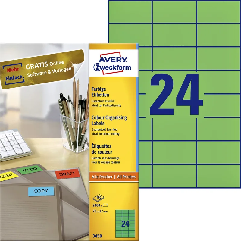 Etiket avery 3450 70x37mm groen 2400st | 5 stuks by Avery – product photo