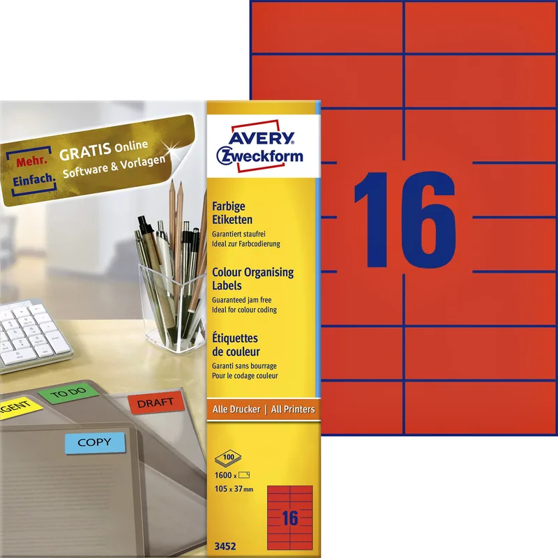 Etiket avery 3452 105x37mm rood 1600st | 5 stuks de Avery – photo produit