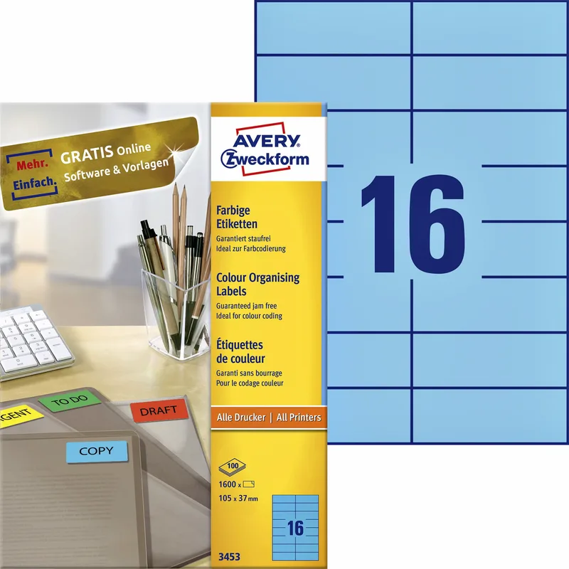 Etiket avery 3453 105x37mm blauw 1600st | 5 stuks från Avery – produktbild