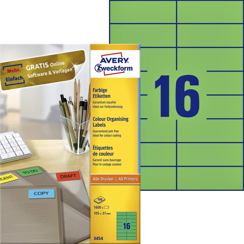 Etiket avery 3454 105x37mm groen 1600st | 5 stuks från Avery – produktbild