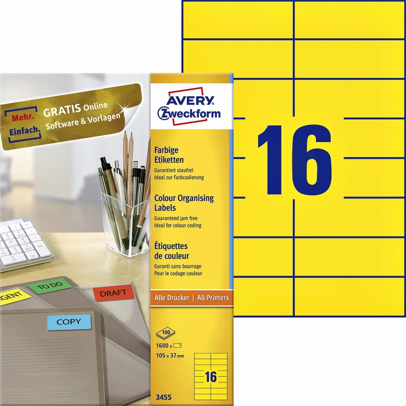 Etiket avery 3455 105x37mm geel 1600st | 5 stuks de Avery – photo produit