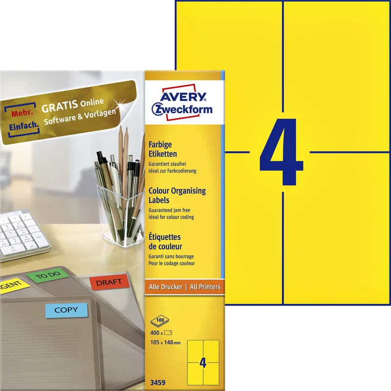 Etiket avery 3459 105x148mm a6 geel 400st | 5 stuks by Avery – product photo