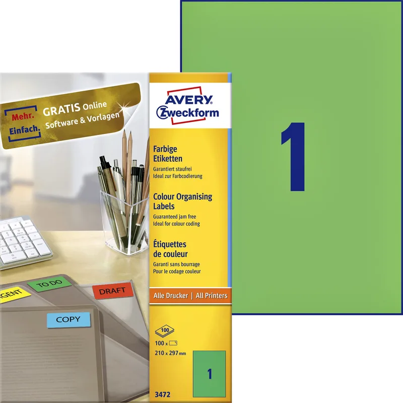 Etiket avery 3472 210x297mm a4 groen 100st | 5 stuks by Avery – product photo