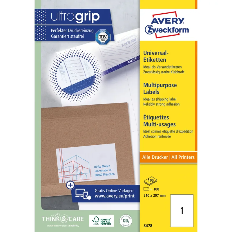 Etiket avery 3478 210x297mm a4 wit 100st | 5 stuks van Avery – productfoto