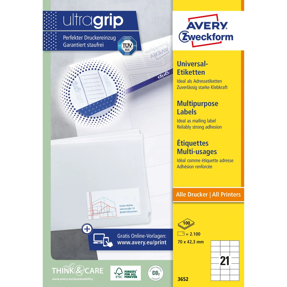 Etiket avery 3652 70x42.3mm wit 2100st | 5 stuks van Avery – productfoto