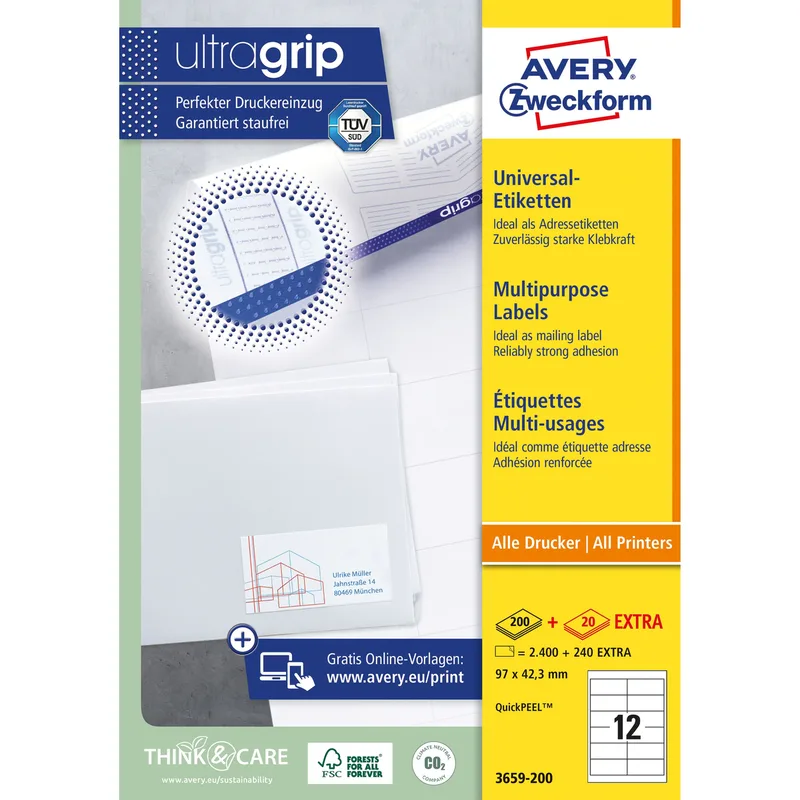 Etiket avery 3659 97x42.3mm wit 2400st | 5 stuks van Avery – productfoto