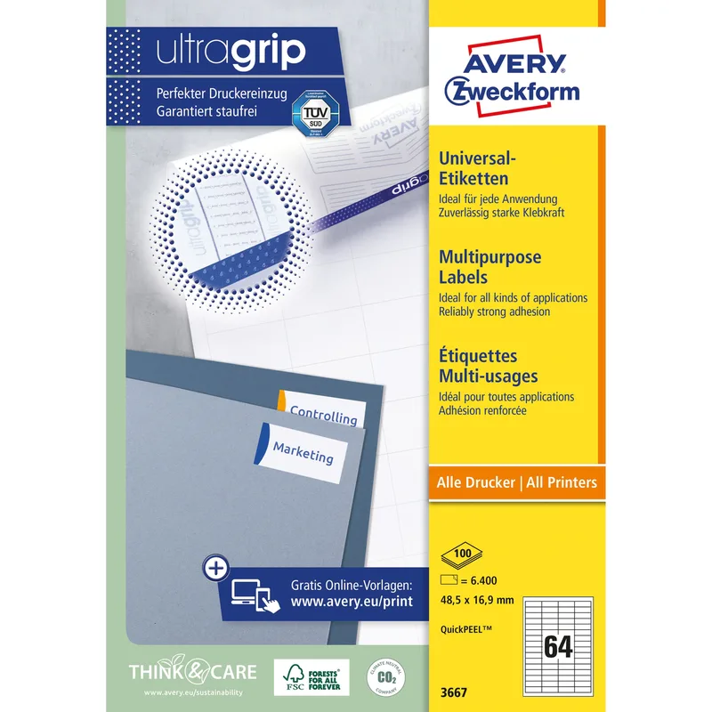 Etiket avery 3667 48.5x16.9mm wit 6400st | 5 stuks de Avery – photo produit