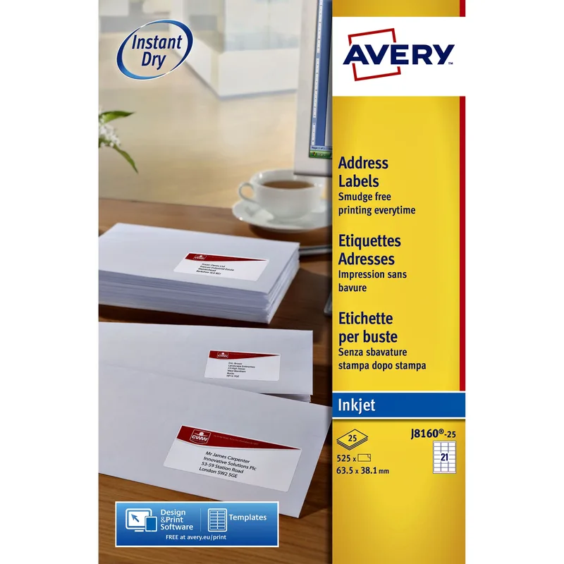 Etiket avery j8160-10 63.5x38.1mm wit 210st | 10 stuks by Avery – product photo