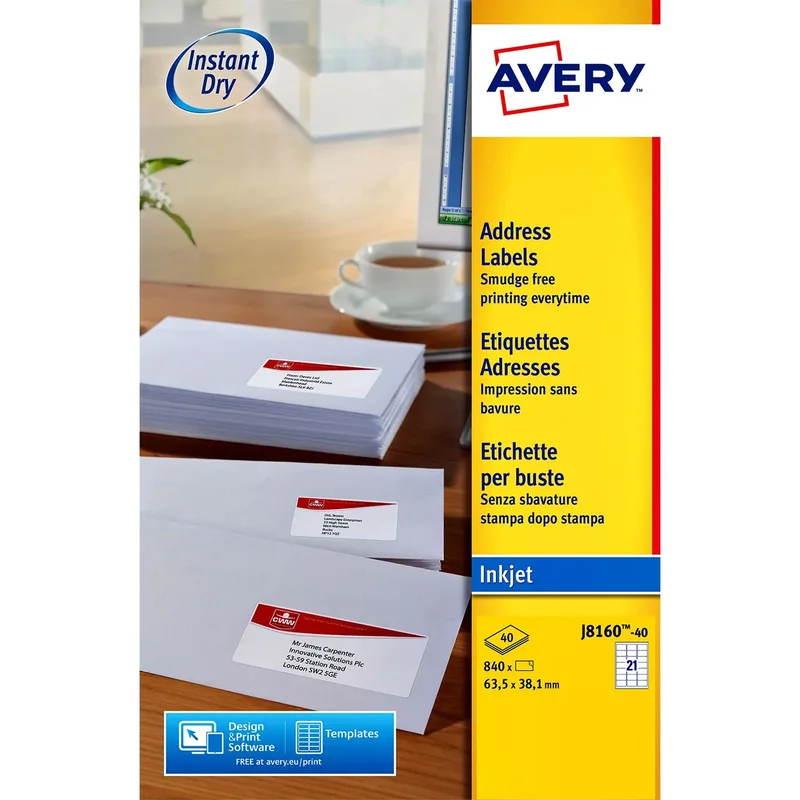 Etiket avery j8160-40 63.5x38.1mm wit 840st | 5 stuks van Avery – productfoto