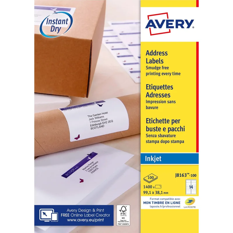 Etiket avery j8163-100 99.1x38.1mm wit 1400st by Avery – product photo