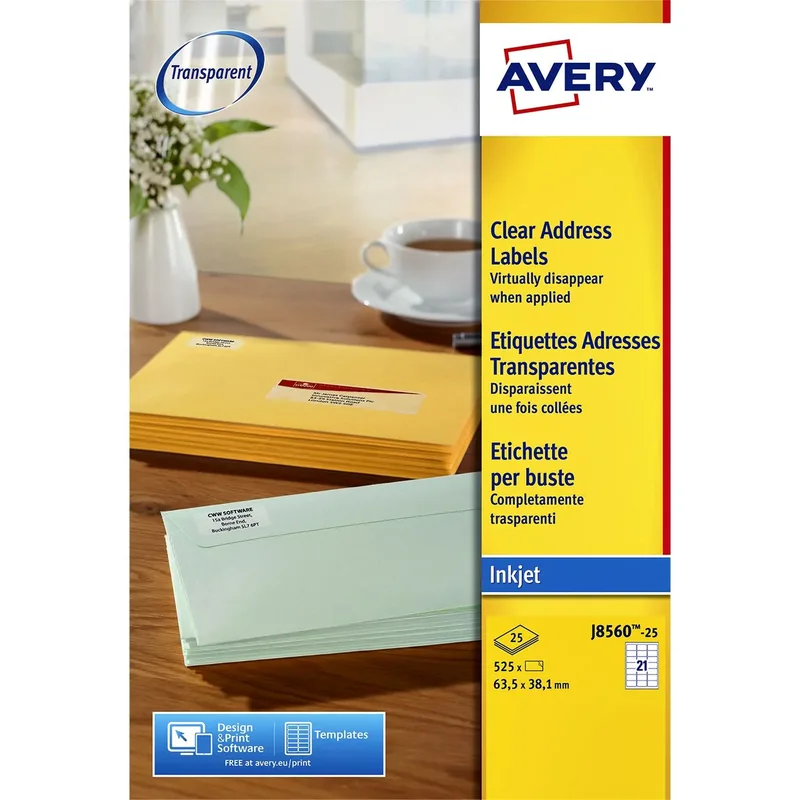 Etiket avery j8560-25 63.5x38.1mm tr 525st van Avery – productfoto