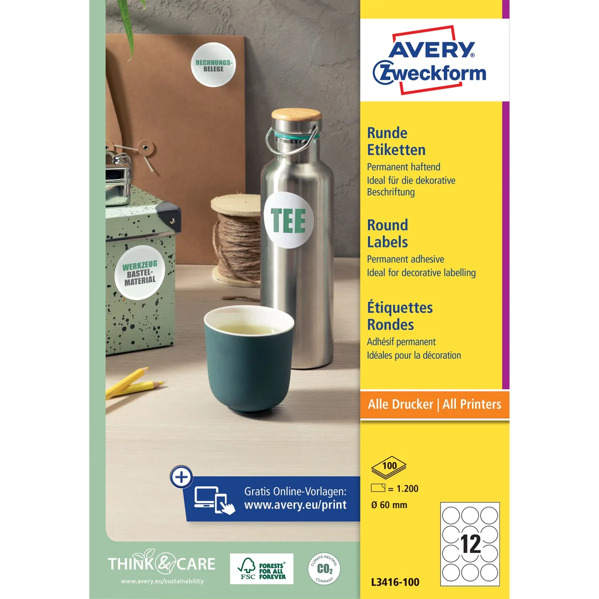 Etiket avery l3416 rond 60mm wit 1200st | 5 stuks by Avery – product photo