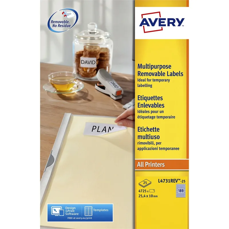Etiket avery l4731rev-25 25.4x10mm wit 4725st | 5 stuks van Avery – productfoto