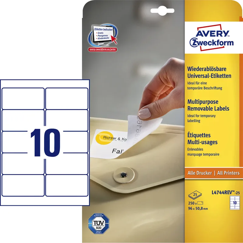 Etiket avery l4744rev-25 96x50.8mm wit 250st by Avery – product photo