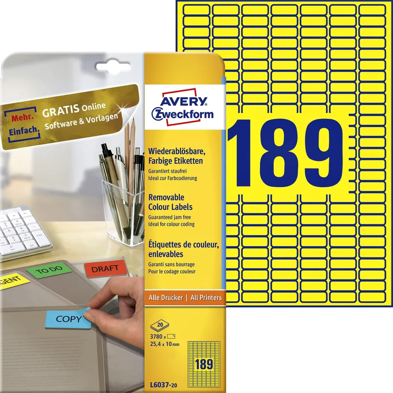 Etiket avery l6037-20 25.4x10mm geel 3780st | 5 stuks by Avery – product photo
