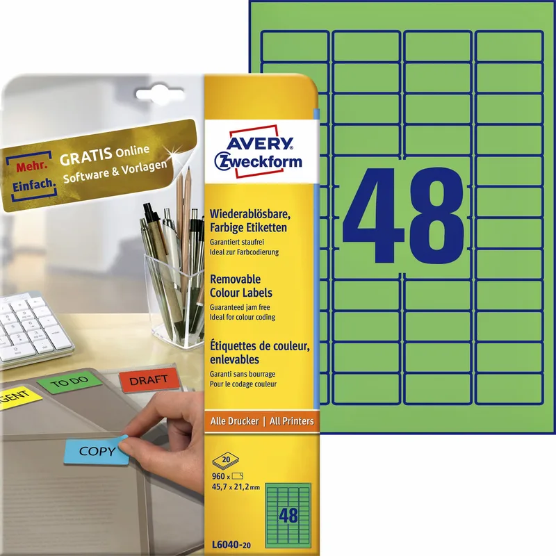 Etiket avery l6040-20 45.7x21.2mm groen 960st | 5 stuks by Avery – product photo