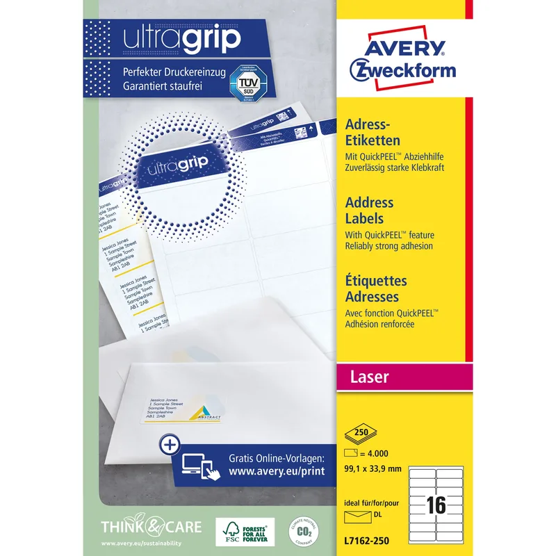 Etiket avery l7162-250 99.1x33.9mm wit 4000st de Avery – photo produit