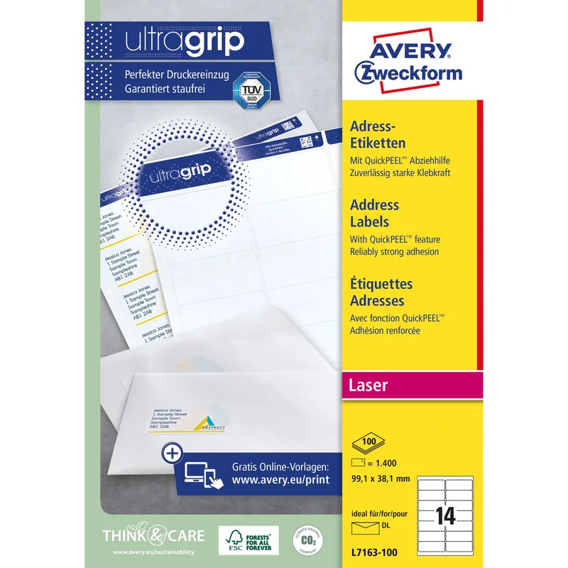 Etiket avery l7163 99.1x38.1mm wit 1400st | 5 stuks by Avery – product photo