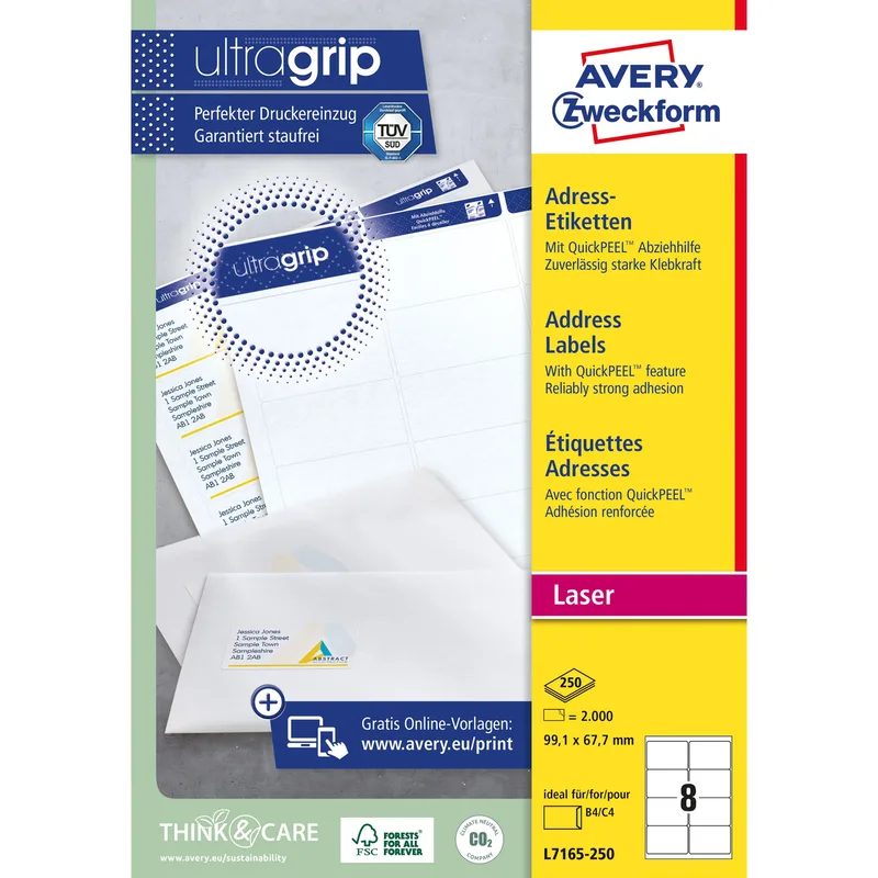Etiket avery l7165-250 99.1x67.7mm wit 2000st by Avery – product photo