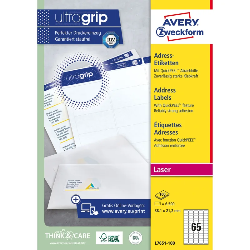 Etiket avery l7651 38.1x21.2mm wit 6500st | 5 stuks by Avery – product photo