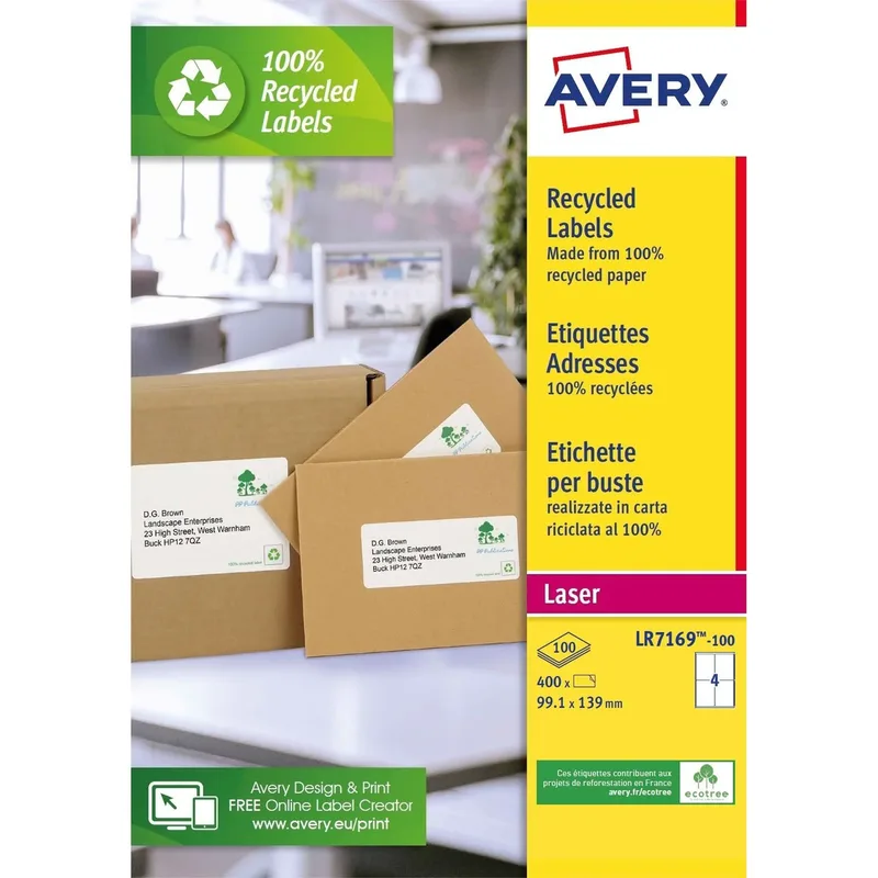 Etiket avery lr7169-100 99.1x139 recycled wt 400st | 5 stuks van Avery – productfoto