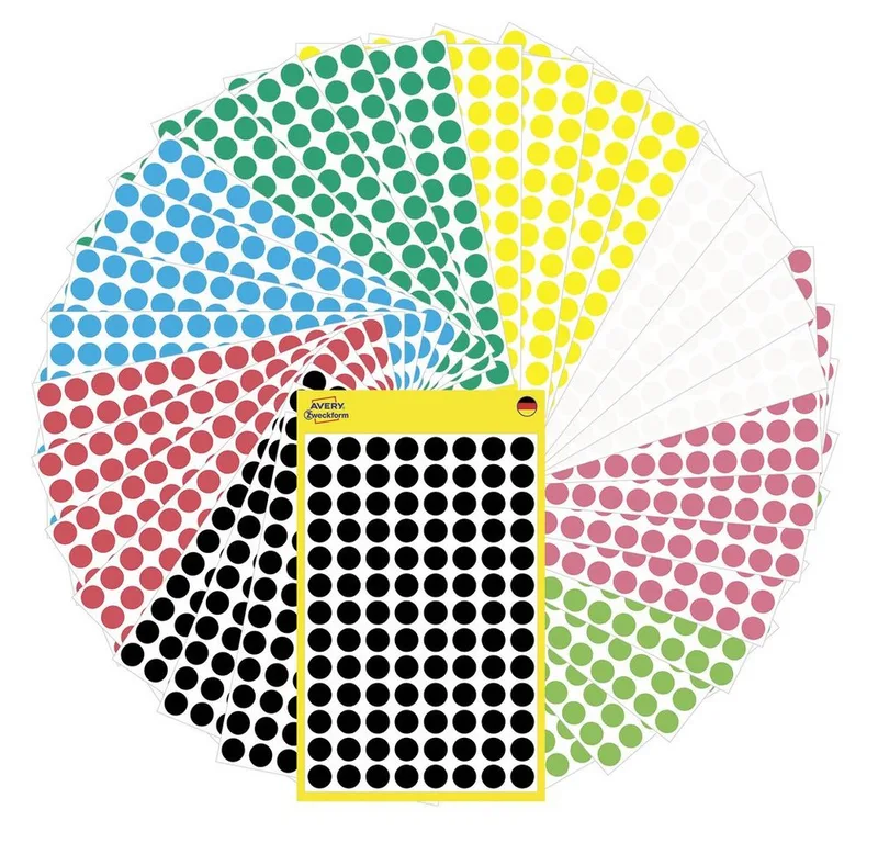 Etikett Avery-Zweckform 59994 Etiketten Ø 8 mm Papier Rot, Grün, Gelb, Schwarz von Avery in Blau, Gelb, Grün, Rot, Schwarz – Produktfoto