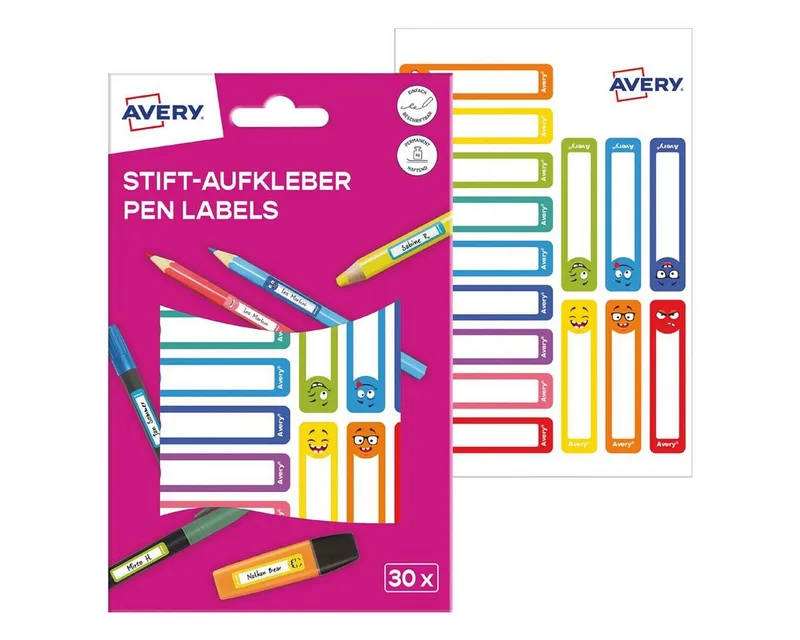 Etiketten, 30er Pack Stift-Aufkleber van Avery in Blauw, Meerkleurig, Geel, Groen, Paars, Rood – productfoto