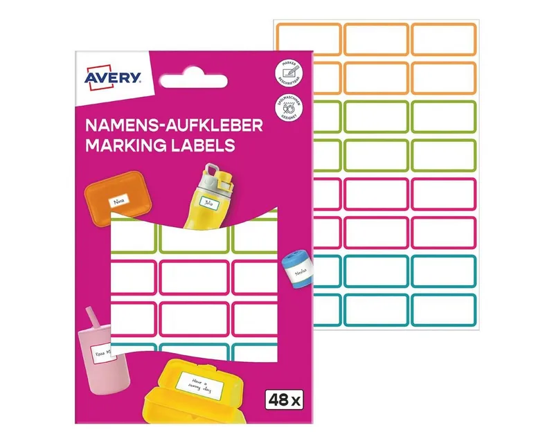 Etiketten, 48er-Pack Namens-Aufkleber by Avery in Blue, Multicolour, Green, Pink – product photo