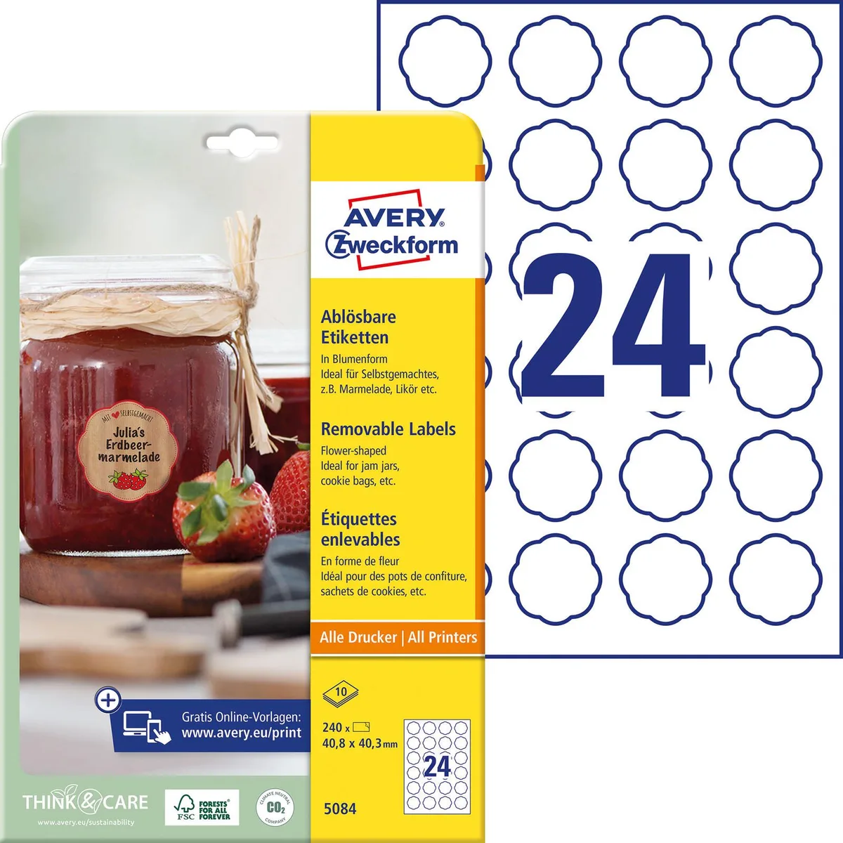 Etiketten 5084 weiß 40,8 x 40,3 mm de Avery – photo produit