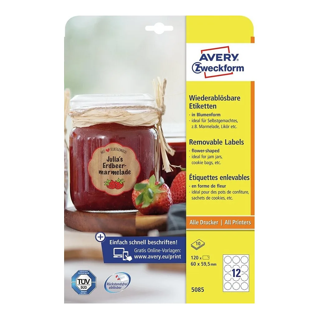 Etiketten 5085 weiß 60,0 x 59,5 mm de Avery – photo produit