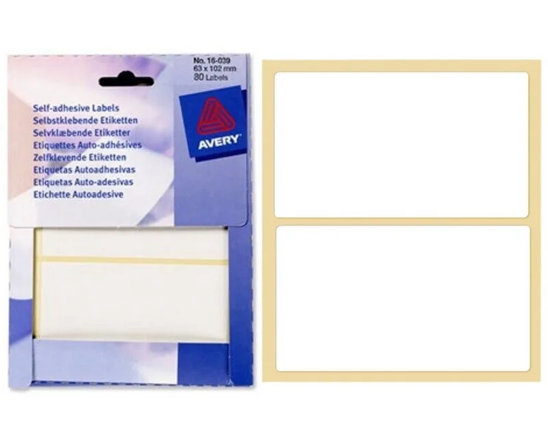 Etiketten 80x Universal Klebe-Etiketten 63x102mm, Aufkleber Labor Selbstklebend Ablösbar Blickdicht von Avery in Weiß – Produktfoto