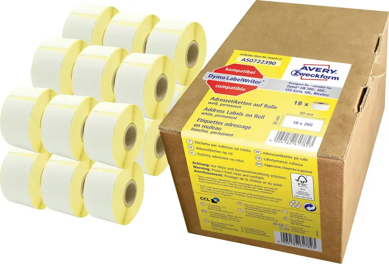 Etiketten 89 x 36 mm Papier Weiß 4680 St. Permanent haftend AS0722390 Adress-Etiketten de Avery – photo produit
