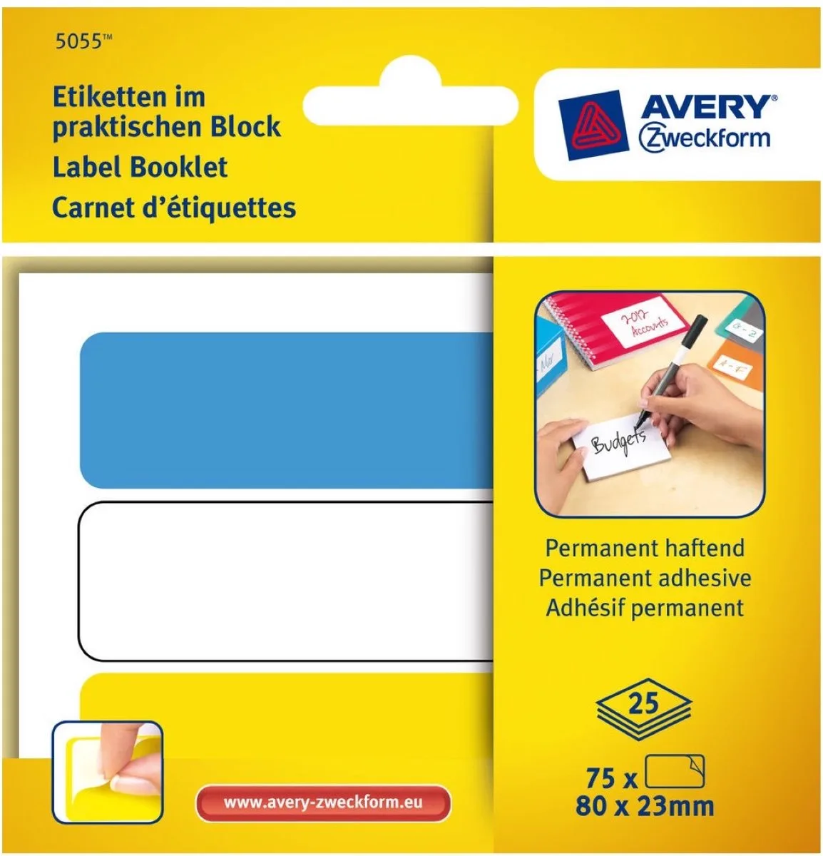 Etiketten in blok 80x23mm gekleurd permanent 75x stuks de Avery en Blanc – photo produit