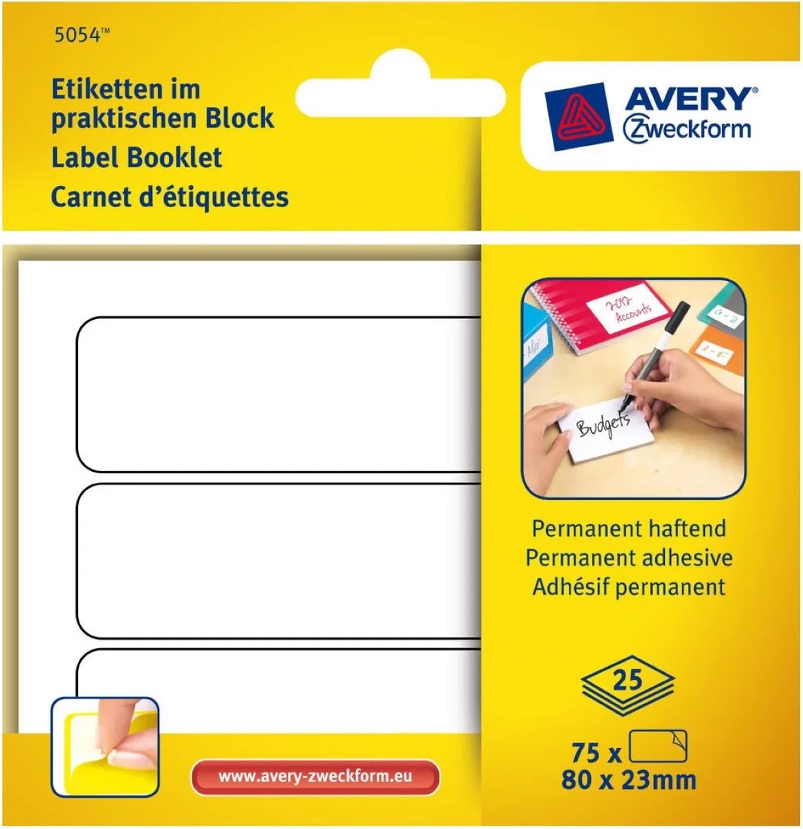 Etiketten in blok 80x23mm Permanent 75x stuks van Avery in Wit – productfoto