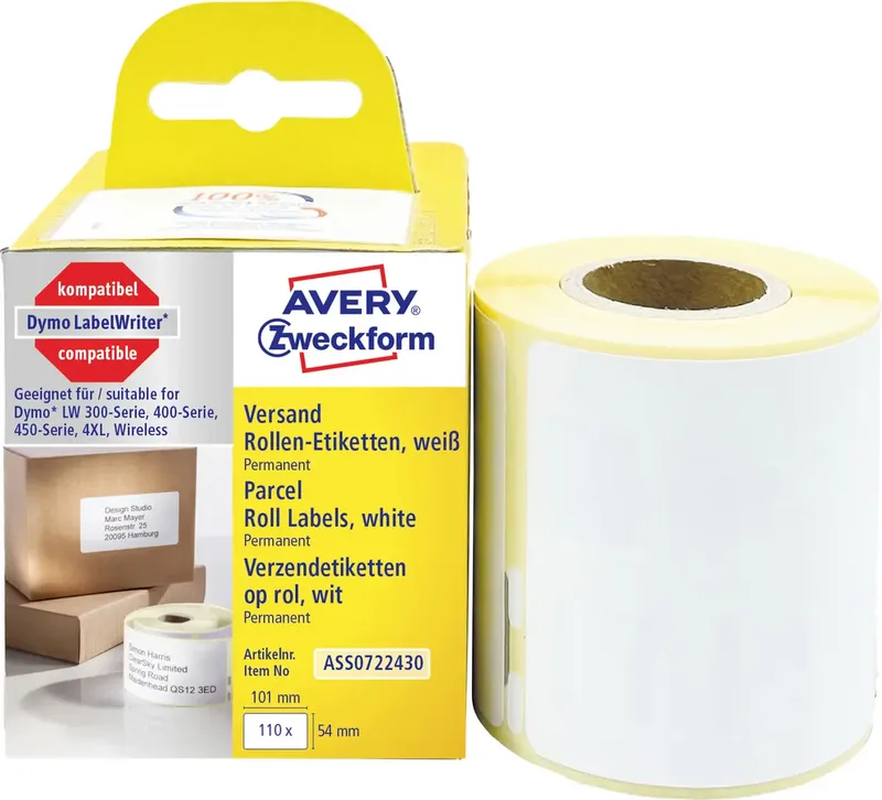 Etiketten Rolle 101 x 54 mm Papier Weiß 110 St. Permanent haftend Versand-Etiketten ASS0722430 by Avery – product photo