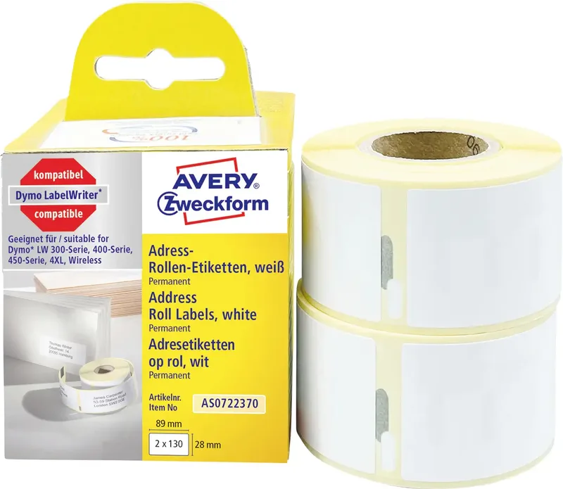 Etiketten Rolle 82 x 28 mm Papier Weiß 260 St. Permanent haftend Adress-Etiketten AS0722370 de Avery – photo produit