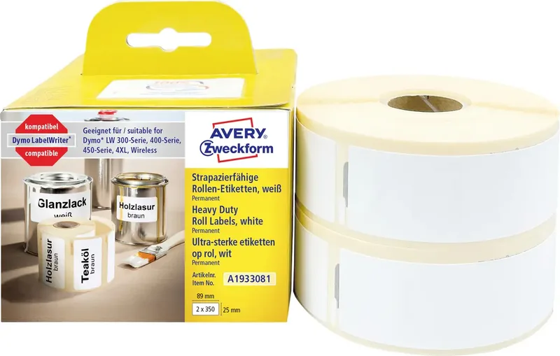 Etiketten (Rolle) 89 x 25 mm Folie Weiß 1 Set Permanent haftend A1933081 Universal-Etiketten de Avery – photo produit
